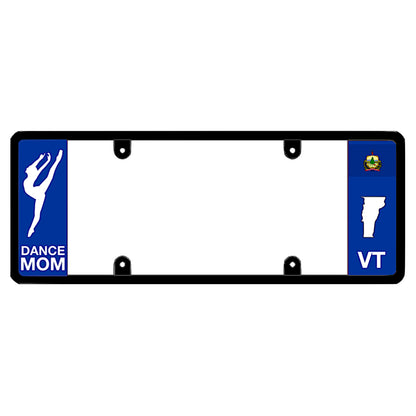 Dance mom theme black elongated Vermont car frame with a dancer silhouette by DFS Brands.