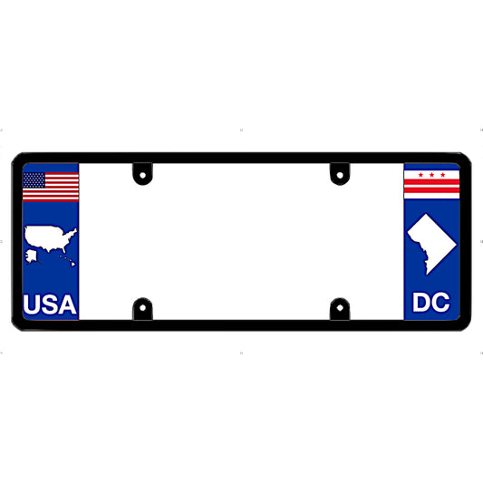 Washington DC license plate frame with USA and DC state flags 